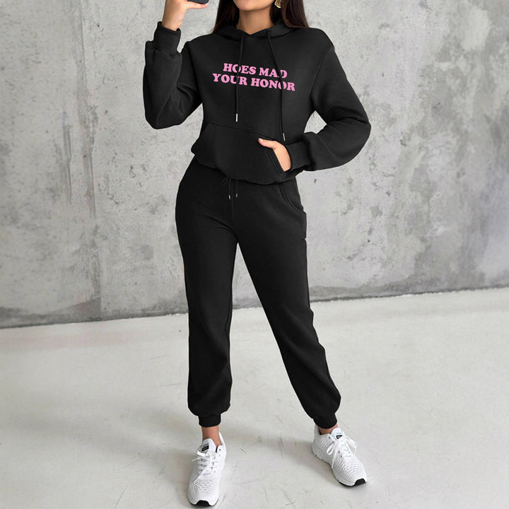 Women's Hooded Sweatshirt and Slim Jogging Pants Lounge Set with Kangaroo Pocket, Ribbed Cuffs and Fitted Cut Mune Fashion