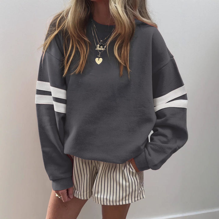 Women Loose-Fit Sweatshirt with Contrast Stripes on the Sleeves Mune Fashion