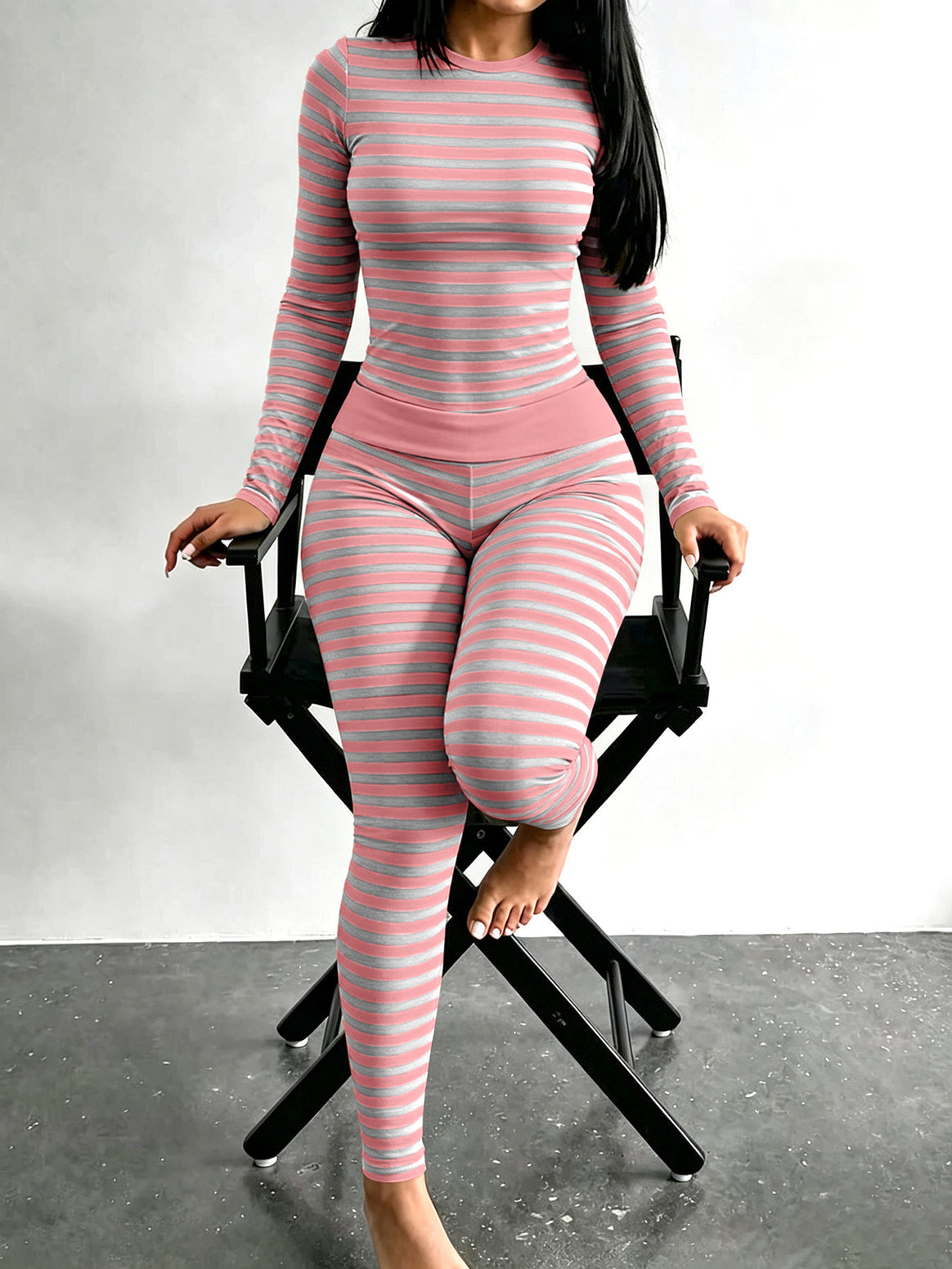 Women Figure-Flattering Stretch Lounge Set with Long Sleeve Top and High-Waisted Leggings Mune Fashion