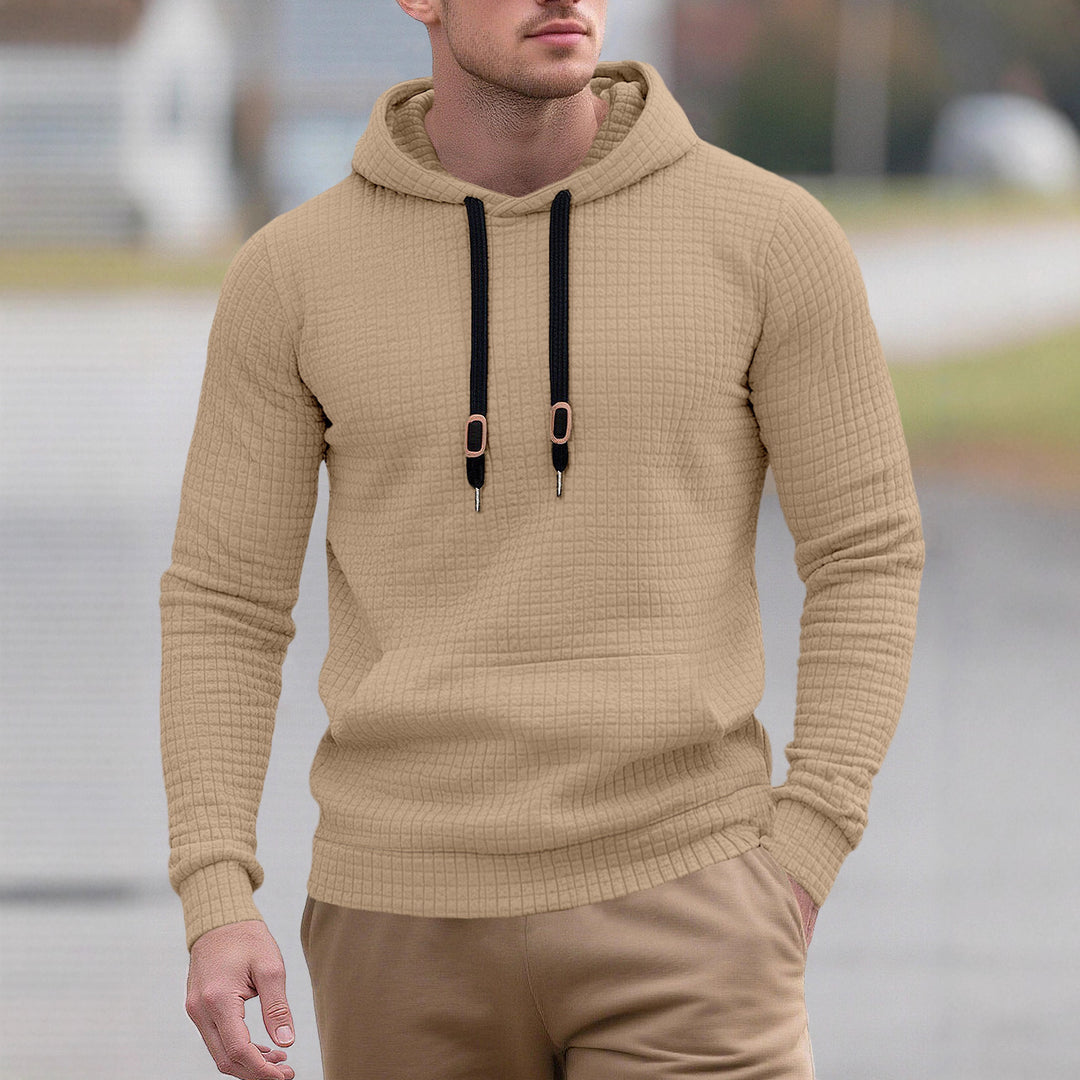Men's narrow-cut quilted hoodie with fine square texture, drawstring and ribbed hem Mune Fashion