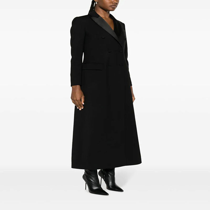Women Maxi Blazer Coat in Tuxedo Cut with Slim Silhouette Mune Fashion