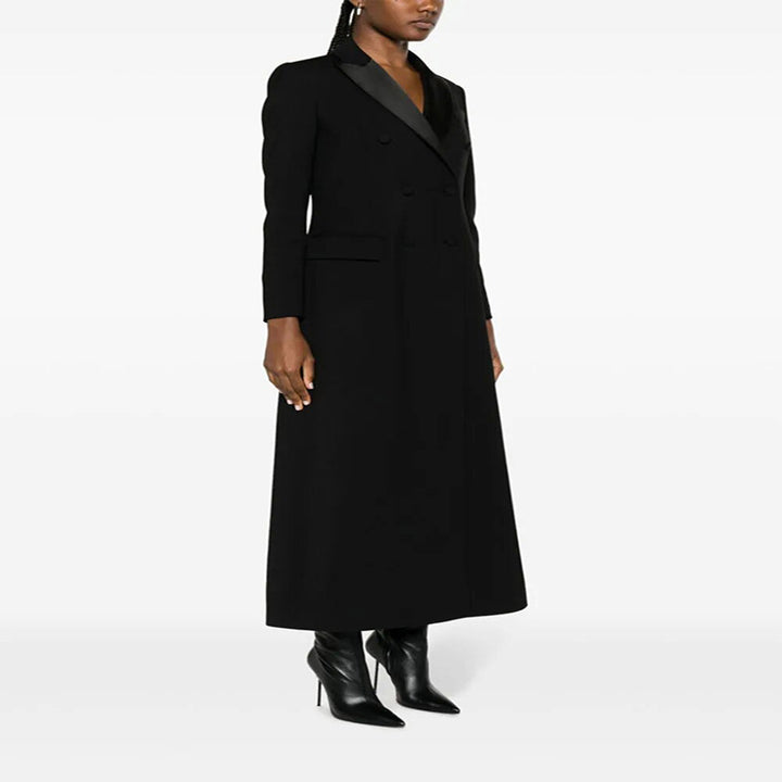 Women Maxi Blazer Coat in Tuxedo Cut with Slim Silhouette Mune Fashion