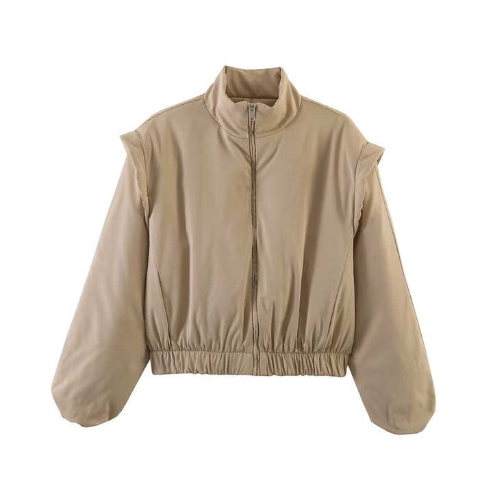 Women's cropped blouson jacket with high stand-up collar, elastic hem, and voluminous sleeves Mune Fashion
