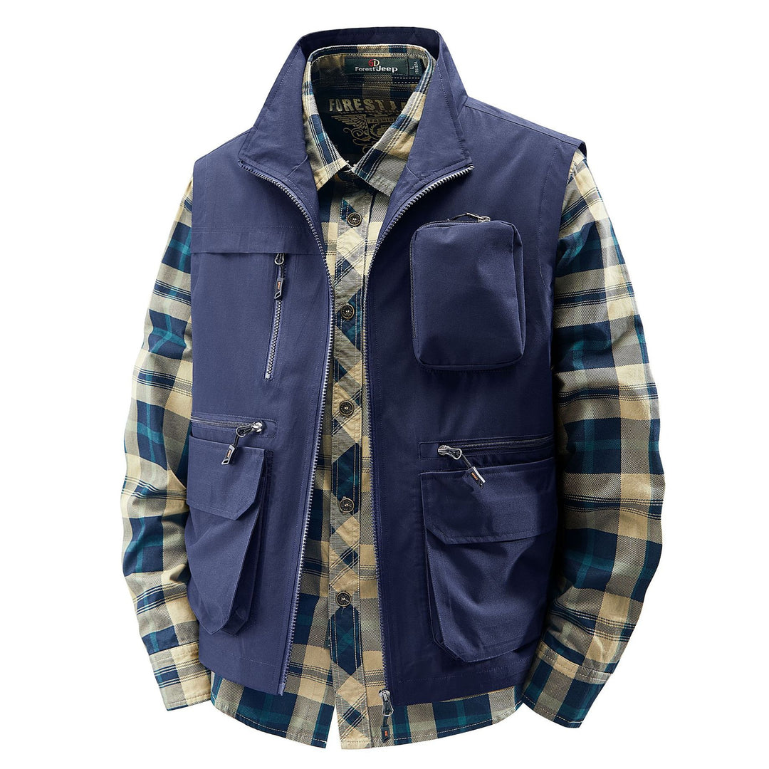 Men's Field Utility Vest with contrasting chest pocket, organizer pouches and sturdy front zipper Mune Fashion