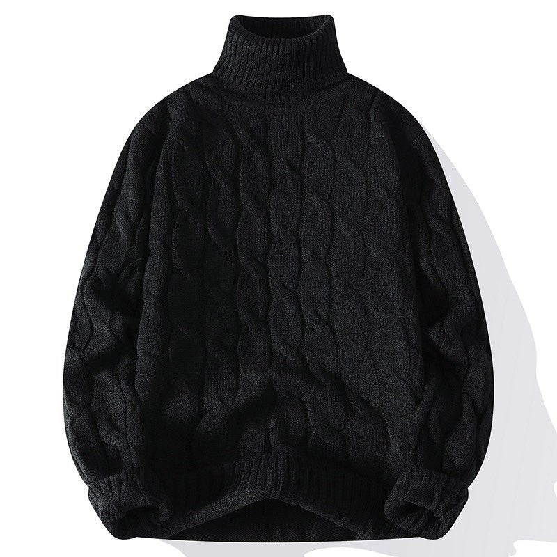 Women's Thick Knit Turtleneck Sweater with Cable Pattern and Oversized Cut Mune Fashion