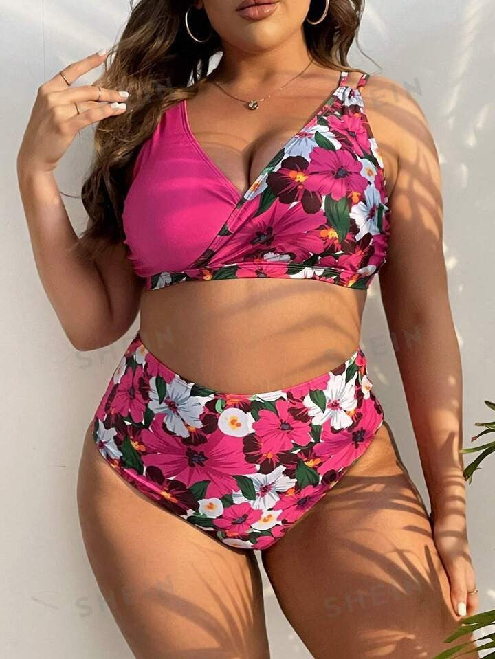 Women's High-Cut Bikini with Wrap Design and Floral Pattern Mune Fashion