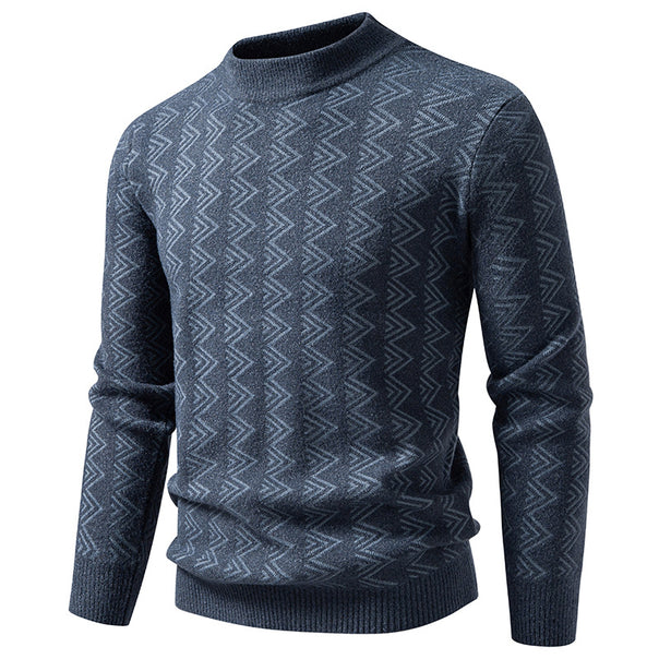 Men's fine knit mock neck pullover with geometric zigzag jacquard Mune Fashion