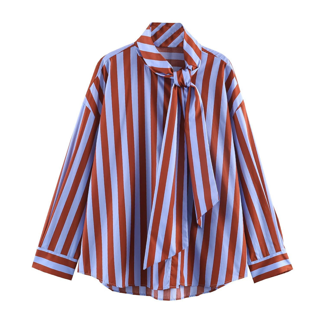 Women's Striped Blouse with Bow Collar and Oversized Cut Mune Fashion