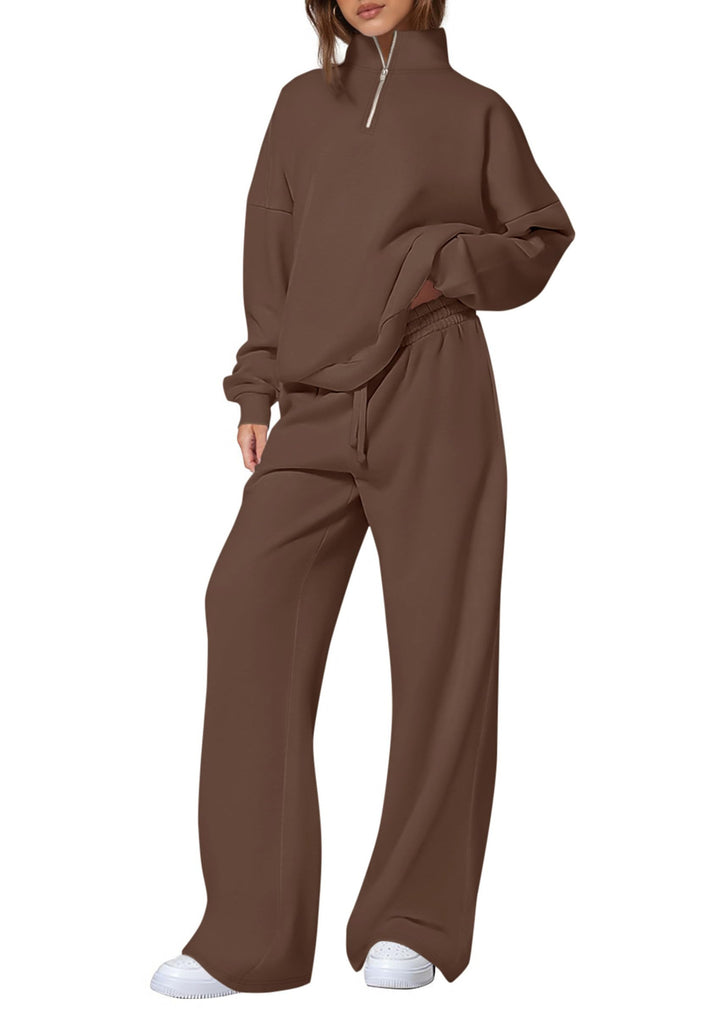 Women's oversized tracksuit with stand-up collar, half zipper and wide leg Mune Fashion