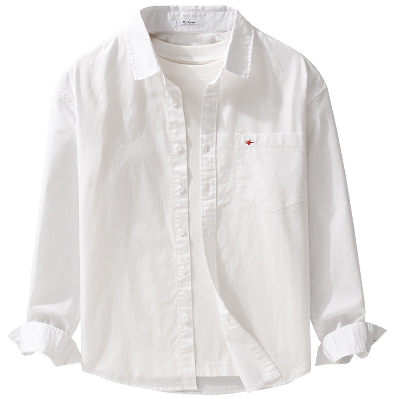Men's lightweight cotton shirt in overshirt style with a Kent collar, chest pocket, and subtle mini embroidery Mune Fashion