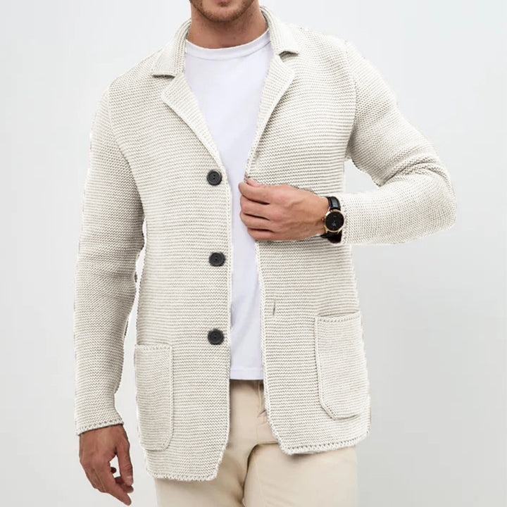 Men's chunky knit cardigan with shawl collar and patch pockets Mune Fashion