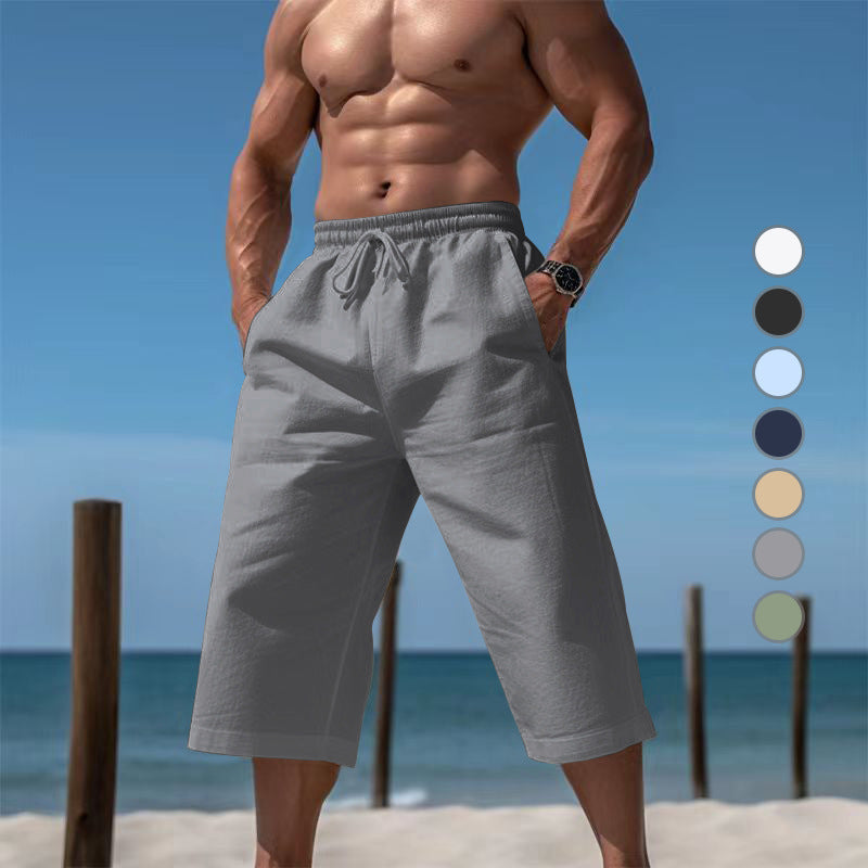 Men's casual knee-length Bermuda shorts with elastic waistband and drawstring Mune Fashion