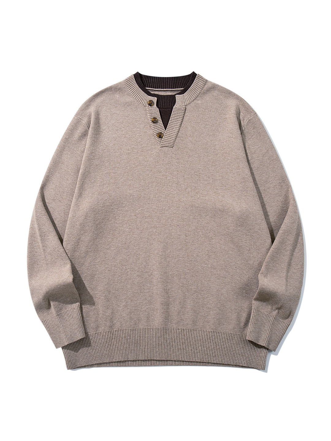Unisex Ribbed Cotton Blend Sweater with Henley Button Placket and Relaxed Fit Mune Fashion