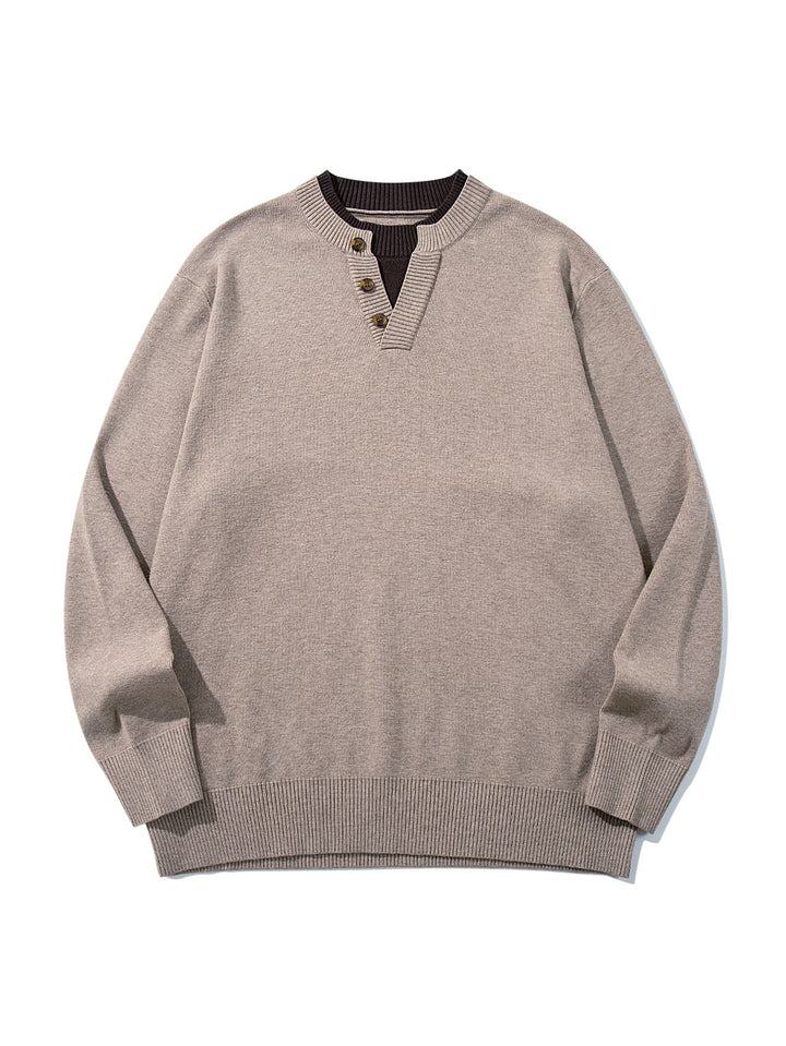 Unisex Ribbed Cotton Blend Sweater with Henley Button Placket and Relaxed Fit Mune Fashion