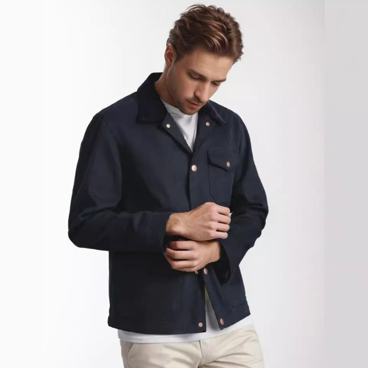 Men's robust canvas chore jacket with cord collar and applied patch pockets Mune Fashion