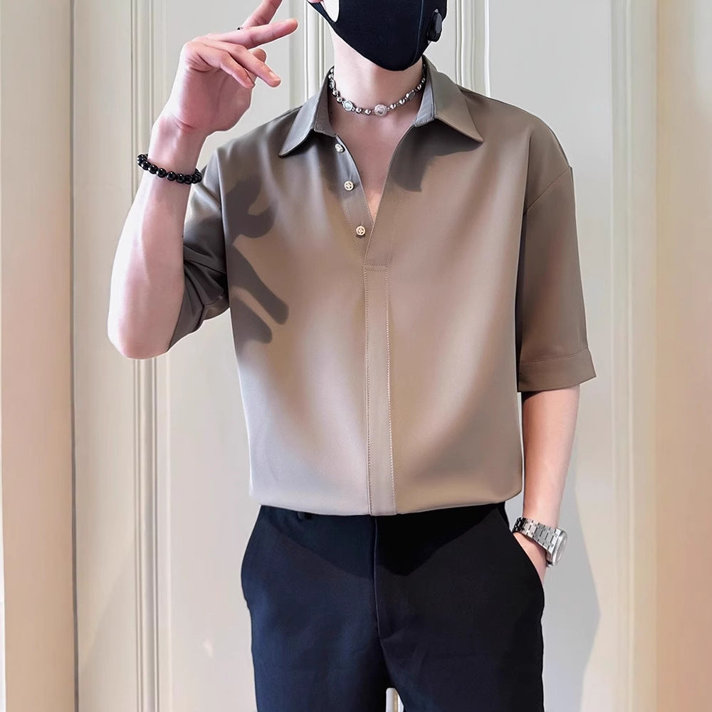 Men's Fashion Short Sleeve Shirt with Button Placket Mune Fashion
