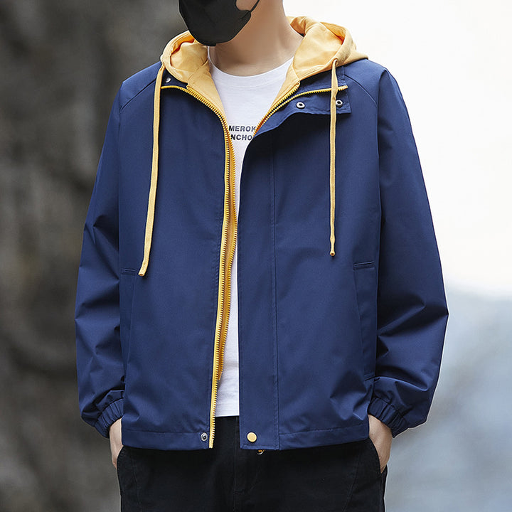 Men's Lightweight Rain Jacket with Adjustable Hood Collar Mune Fashion