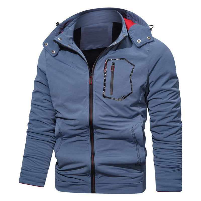 Men's lightweight softshell hoodie jacket with water-repellent chest pocket and concealed zipper Mune Fashion