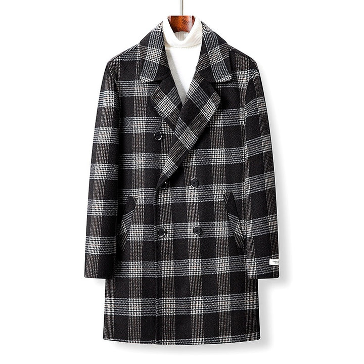 Women Elegant Checked Double-breasted Coat Drune