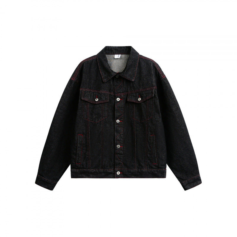 Unisex Boxy Denim Jacket with contrasting decorative stitching and flap pockets Mune Fashion