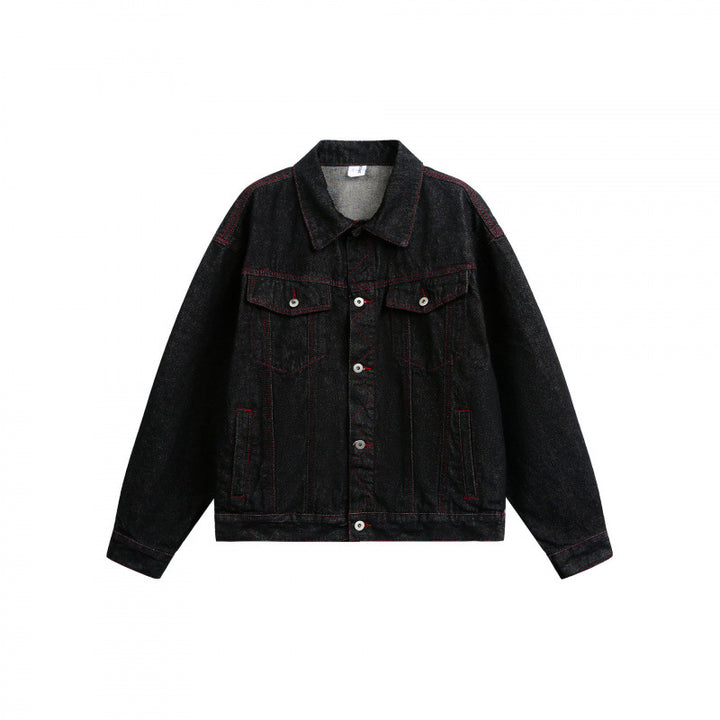 Unisex Boxy Denim Jacket with contrasting decorative stitching and flap pockets Mune Fashion