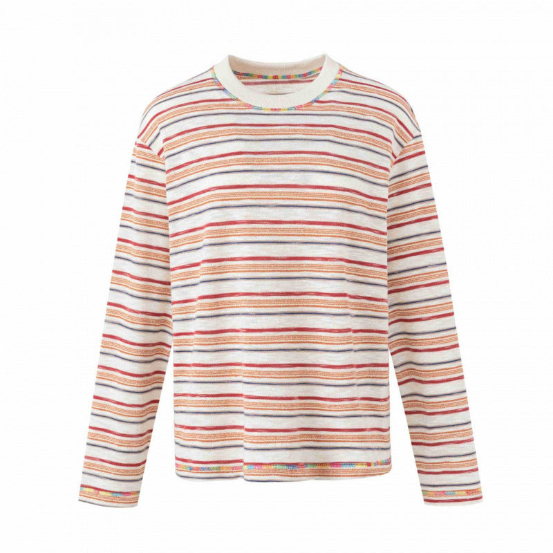 Unisex Oversize striped fine knit sweater with round neck and textured weave look Mune Fashion
