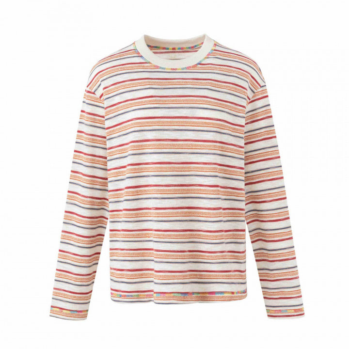 Unisex Oversize striped fine knit sweater with round neck and textured weave look Mune Fashion