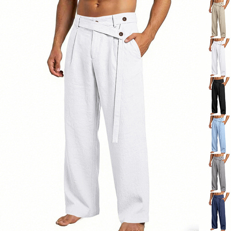 Men's wide linen pants with wrap waistband, high waist and casual leg Mune Fashion