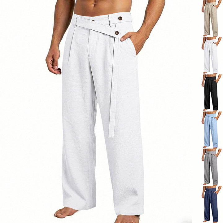 Men's wide linen pants with wrap waistband, high waist and casual leg Mune Fashion