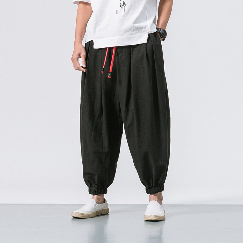Men's casual linen jogger pants with drawstring, textured surface, and elastic cuffs Mune Fashion