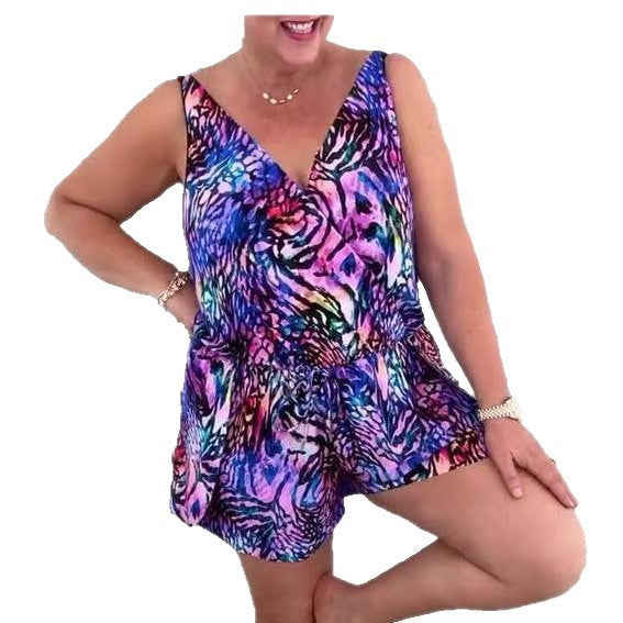 Ladies casual overall with colorful animal pattern Mune Fashion