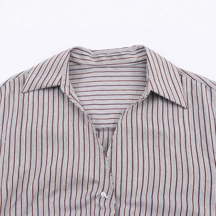 Women 10+ asymmetrical wrap blouse with drawstring, shirt collar and long sleeves Mune Fashion