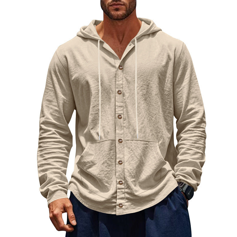 Men's casual hoodie jacket with button placket and kangaroo pocket Mune Fashion
