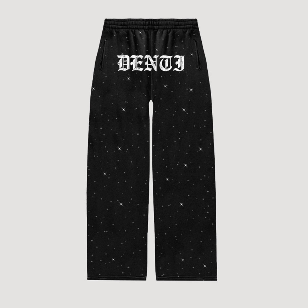 Women's wide sweatpants with all-over stars, Gothic logo print, elastic waistband, and side pockets Mune Fashion