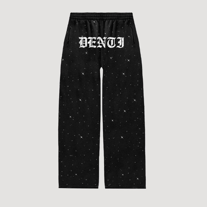 Women's wide sweatpants with all-over stars, Gothic logo print, elastic waistband, and side pockets Mune Fashion