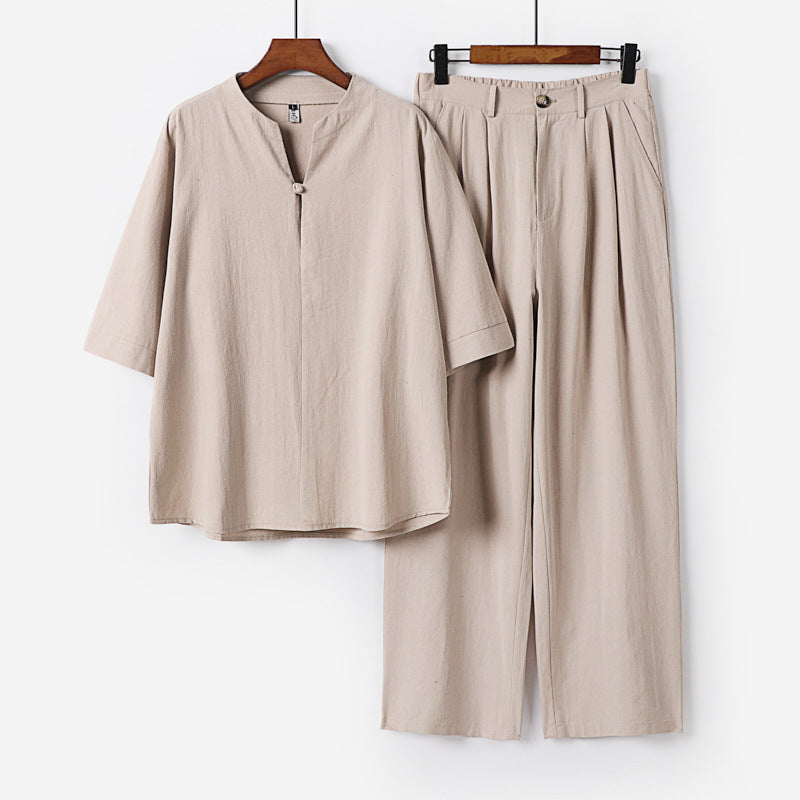 Men's Two-Piece Lightweight Leisure Set with Stand Collar and Elastic Waist Pants Mune Fashion