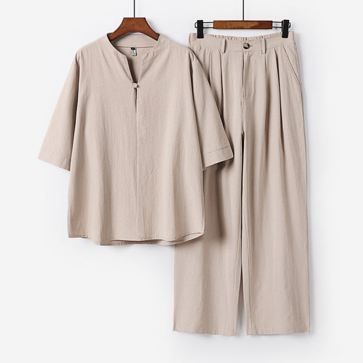 Men's Two-Piece Lightweight Leisure Set with Stand Collar and Elastic Waist Pants Mune Fashion