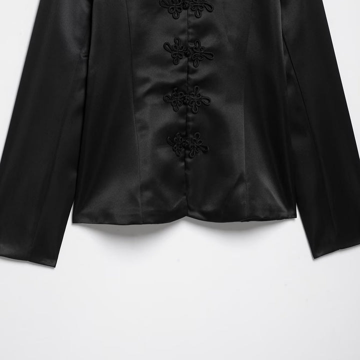 Women's satin jacket in Chinese style with stand-up collar and decorative knot closures Mune Fashion
