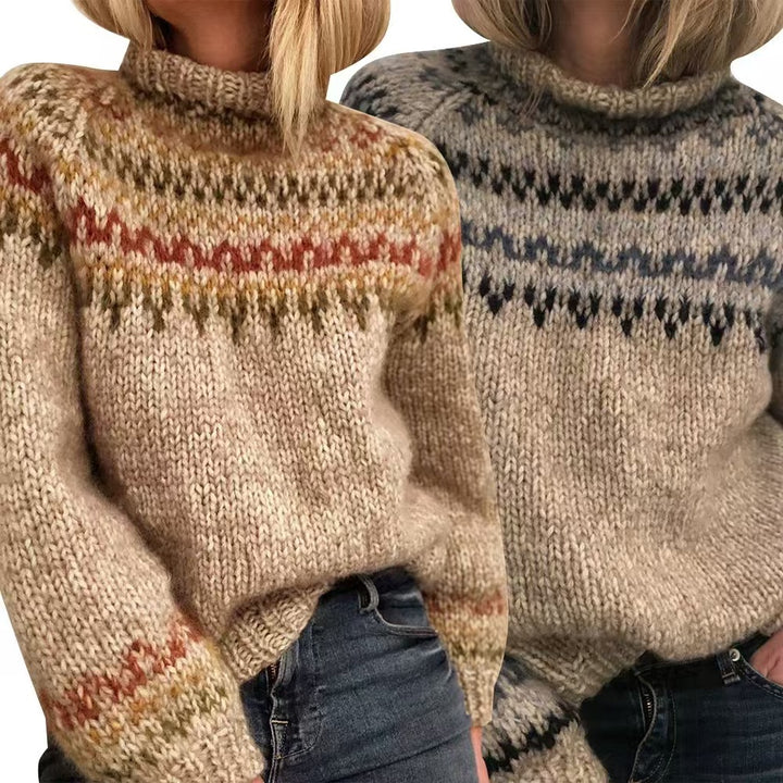 Women's cozy Norwegian knit sweater with stand-up collar and oversized fit Mune Fashion