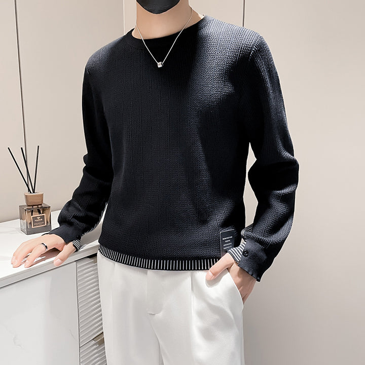 Men's fine-knit sweater with subtle ribbed structure and contrasting hem Mune Fashion