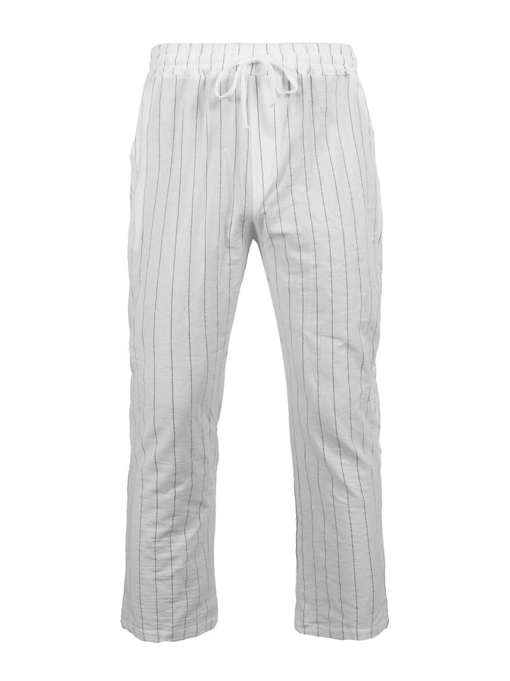 Men's Relaxed Pinstripe Casual Pants with Elastic Waistband and Drawstring Mune Fashion