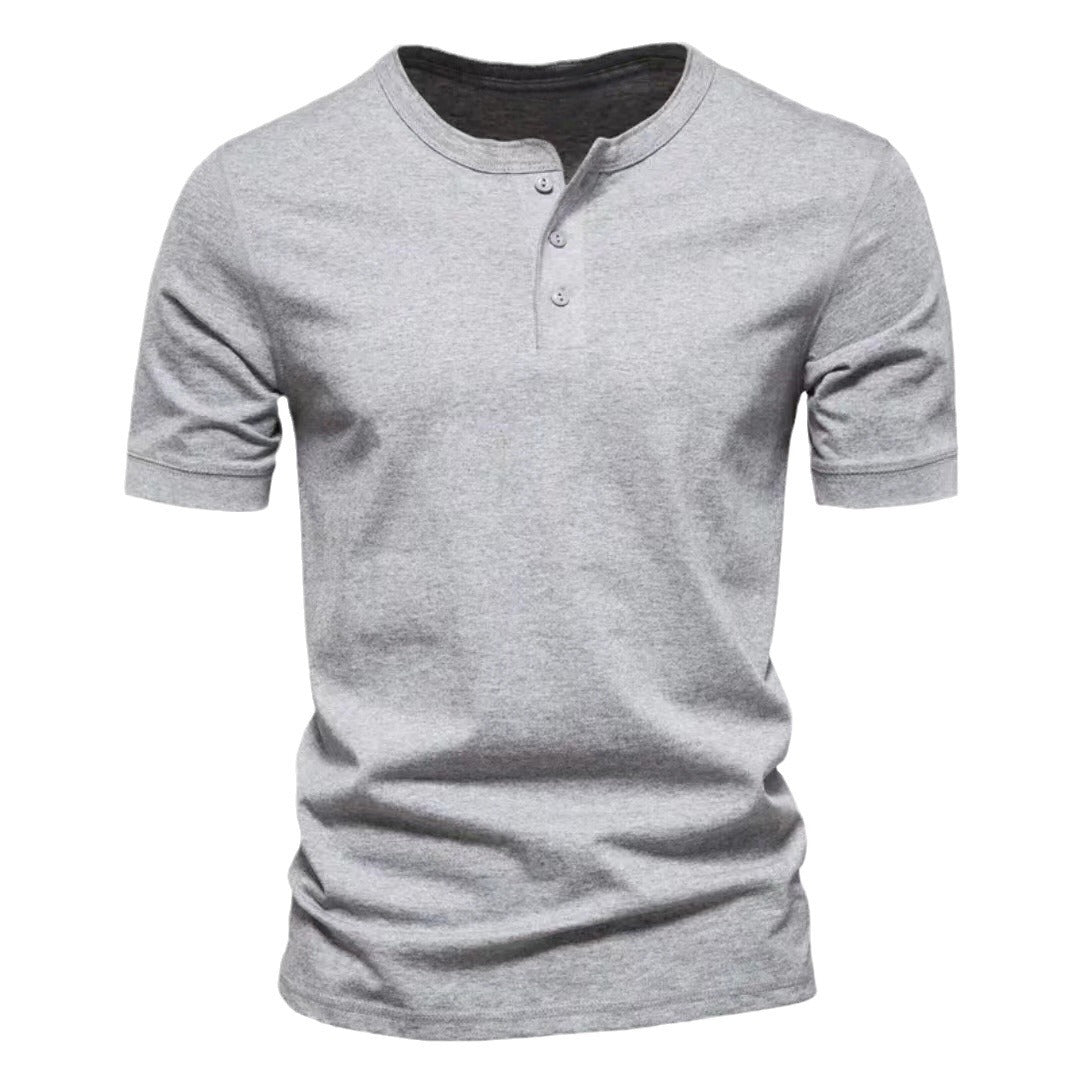 Men's tailored short-sleeve Henley shirt made of cotton blend with button placket Mune Fashion
