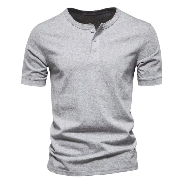 Men's tailored short-sleeve Henley shirt made of cotton blend with button placket Mune Fashion