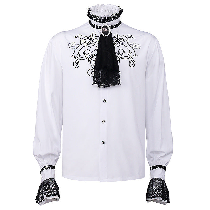 Ladies' romantic Victorian ruffled blouse with stand collar and lace cuffs Mune Fashion