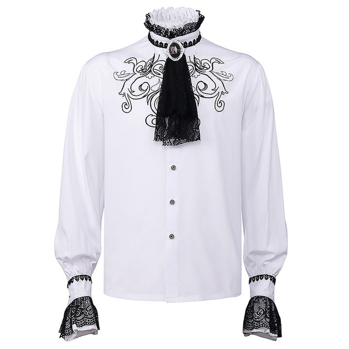 Ladies' romantic Victorian ruffled blouse with stand collar and lace cuffs Mune Fashion