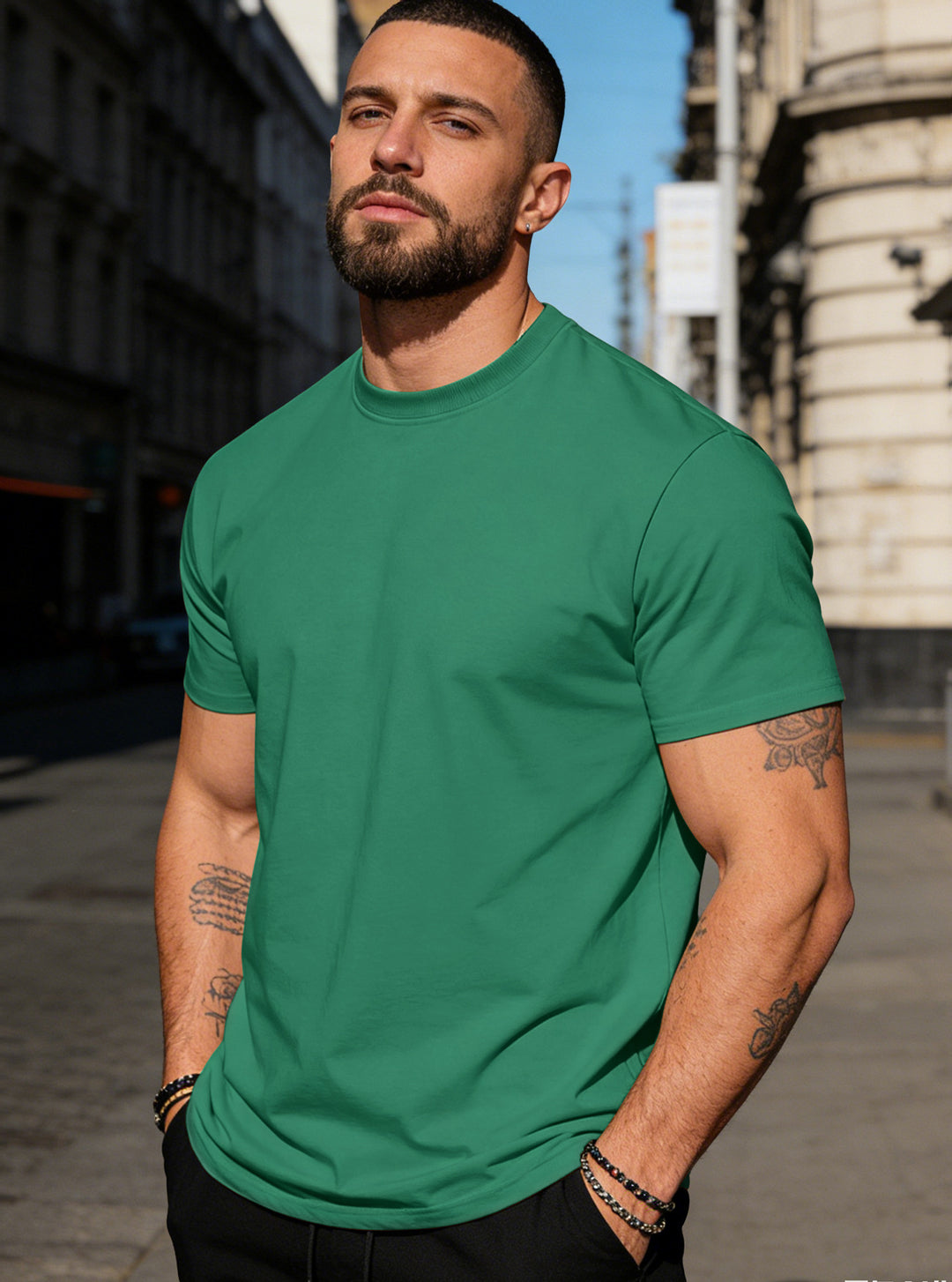 Men's body-hugging high-quality cotton shirt with round neck Mune Fashion