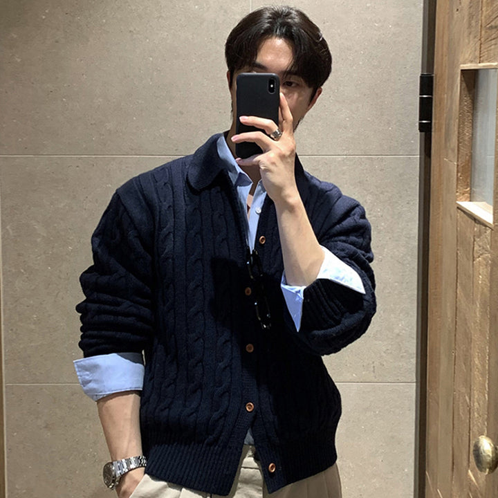 Men's Chunky Knit Cardigan with Button Placket Mune Fashion