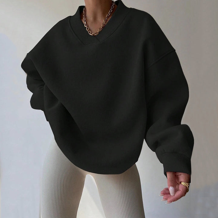 Women's Oversized V-Neck Sweatshirt with Reinforced Ribbed Collar and Extra Wide Cut Mune Fashion