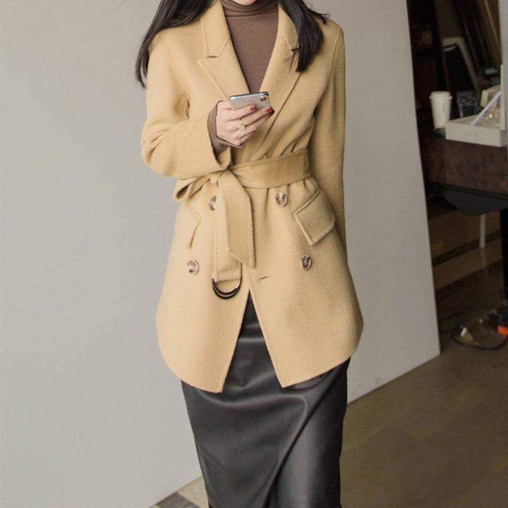 Ladies Elegant Wool Blazer with Double Button Placket Mune Fashion