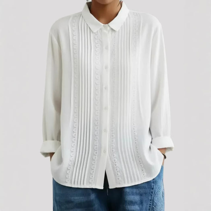 Ladies Elegant Blouse with Fine Pleats and Lace Trim